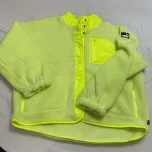 Puma Women’s Neon Green Sherpa Fleece Jacket Relaxed Fit Neon Green Sz Large New